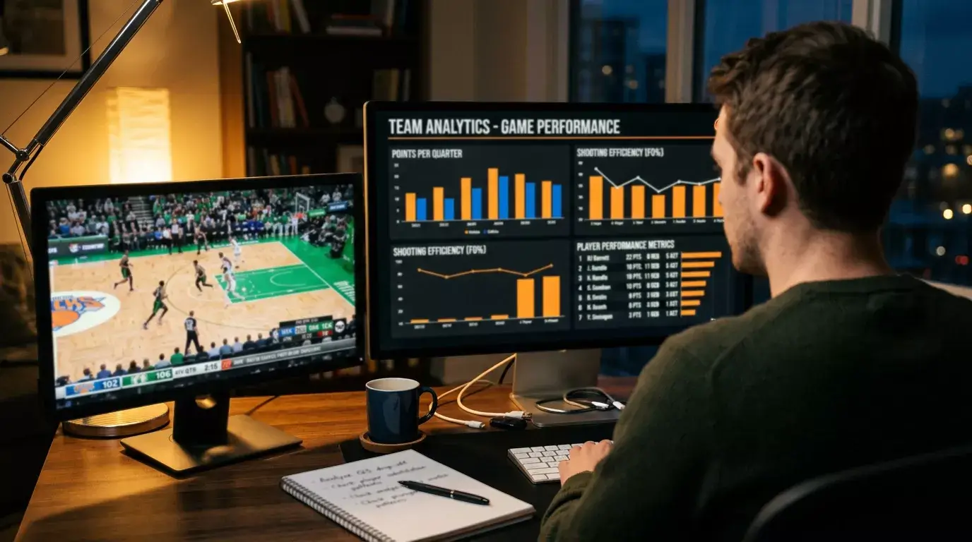 Analyst reviewing NBA player statistics and usage rate data for prop betting research
